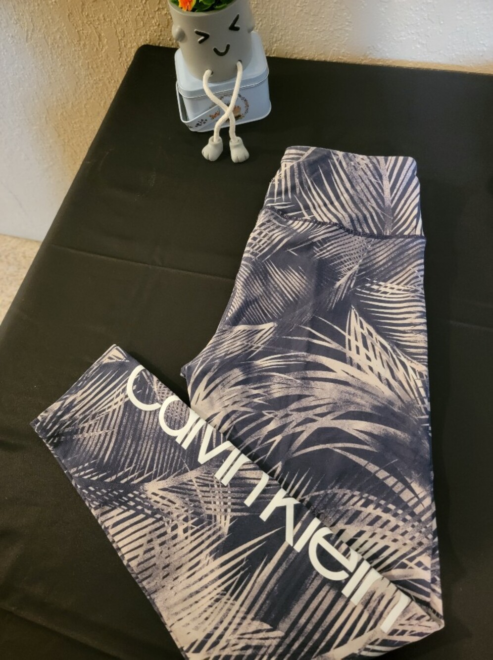 Calvin Klein Navy and Cream Palm-Print Jeggings